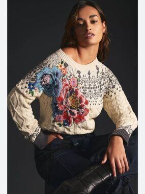 By Anthropologie Cable-Knit Fairisle Sweater XXS